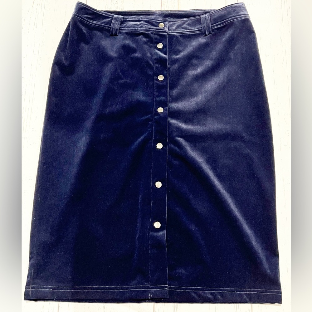 Navy Blue NWT Corduroy Button Front Pencil Skirt by Christopher & Banks Size 14W